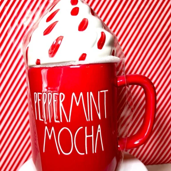 Rae Dunn Red Peppermint Mocha Mug with Whipped Cream Top Lid Festive Holiday - Picture 5 of 8